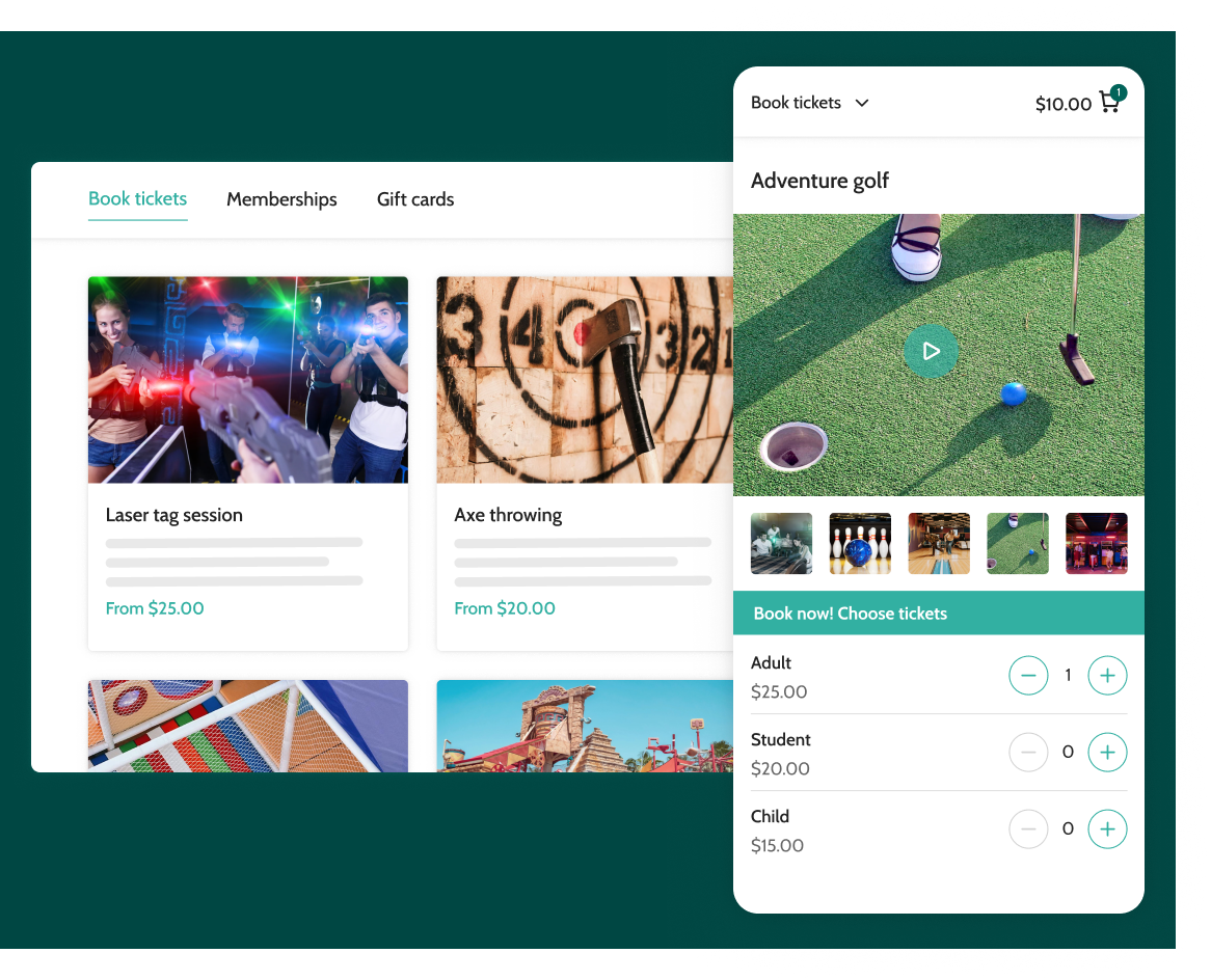 Competitive socialising ticketing software and EPOS shop view